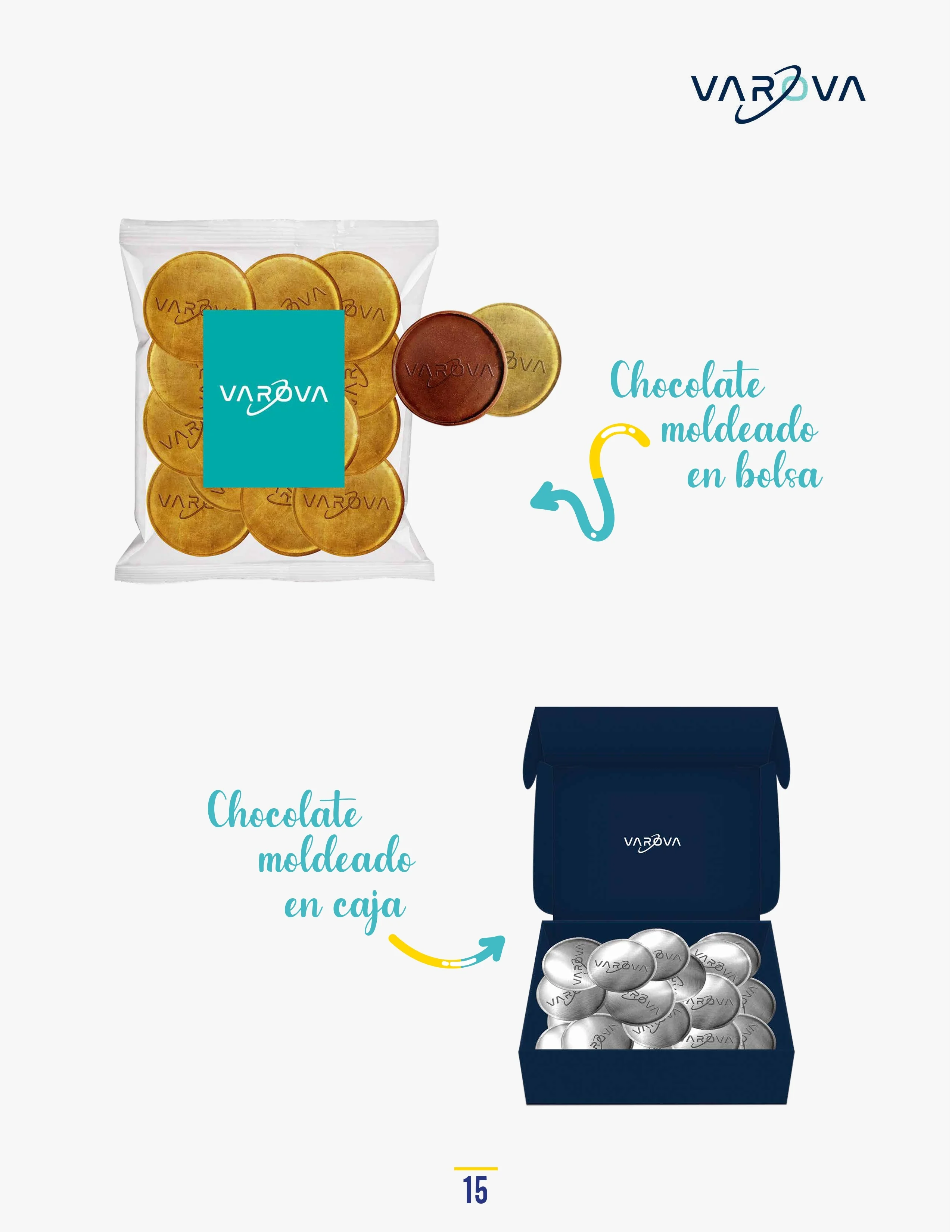 Catálogo de Productos Varova chocolate moldeado en bolsa y en caja personalizados corporativos